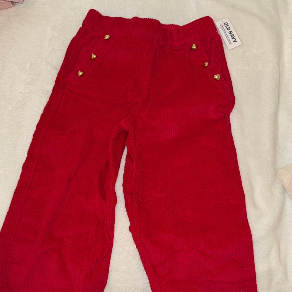 Old Navy Bright Red Corduroy Kids Pants with Heart Studs